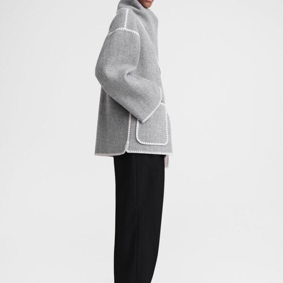 Embroidered scarf jacket light grey mélange - Picture 8 of 12